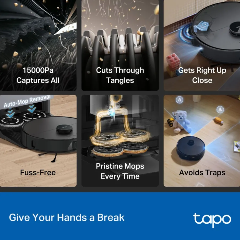 TP-Link Tapo RV50 Pro Omni – Robotdammsugare med basstation