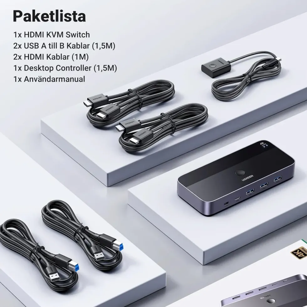 Ugreen 4K HDMI KVM-switch med USB 3.0 för 2 datorer
