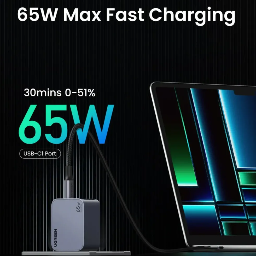 Ugreen Nexode Pro 65 W GaN-snabbladdare med 3 portar
