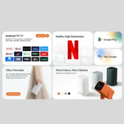 Wanbo Portabel projektor med Android TV och 360° gimbalstativ