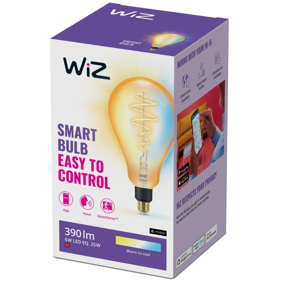 WiZ Amber Filament PS160 Smart LED-lampa E27 390 lm