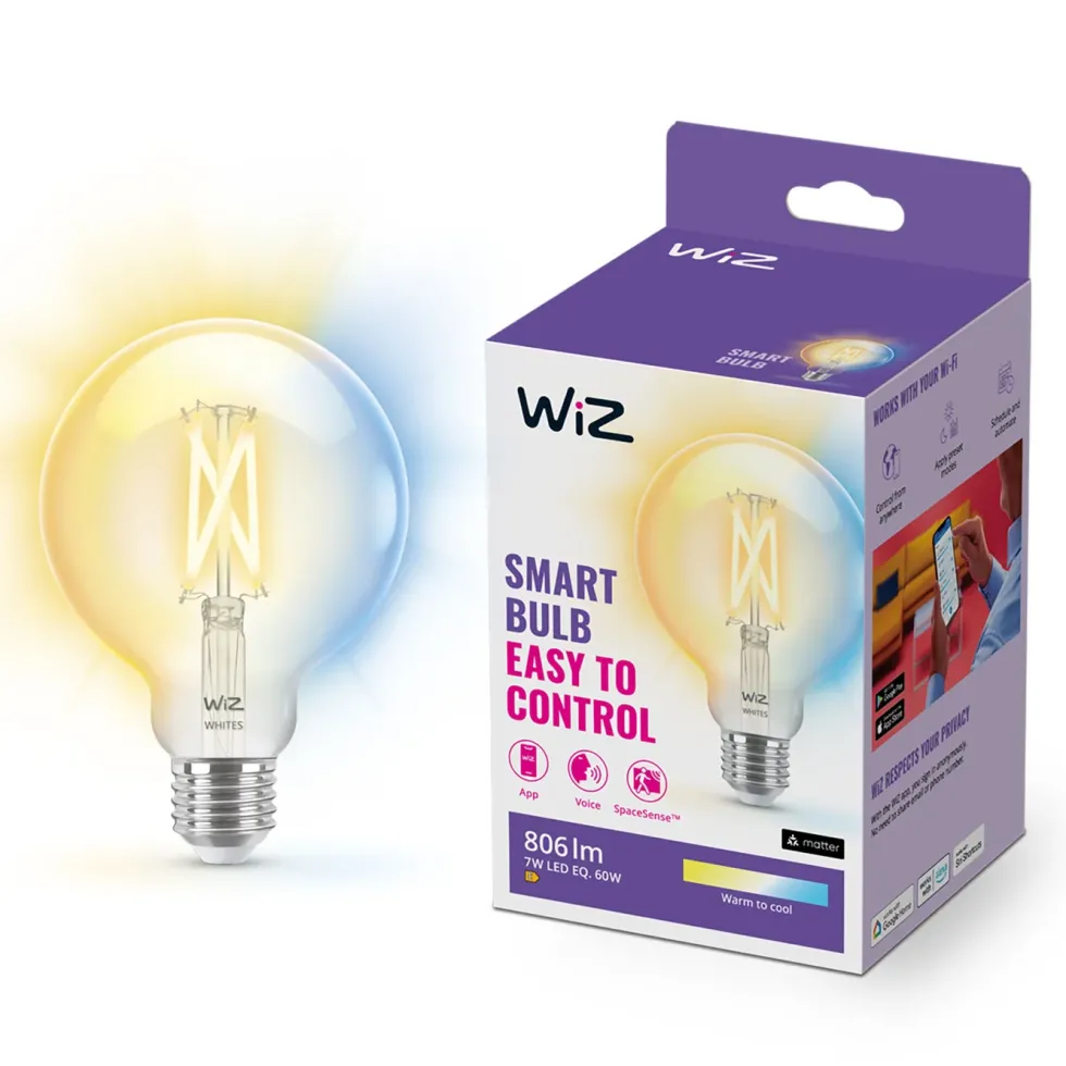 WiZ Clear Filament G95 Smart LED-lampa E27 806 lm
